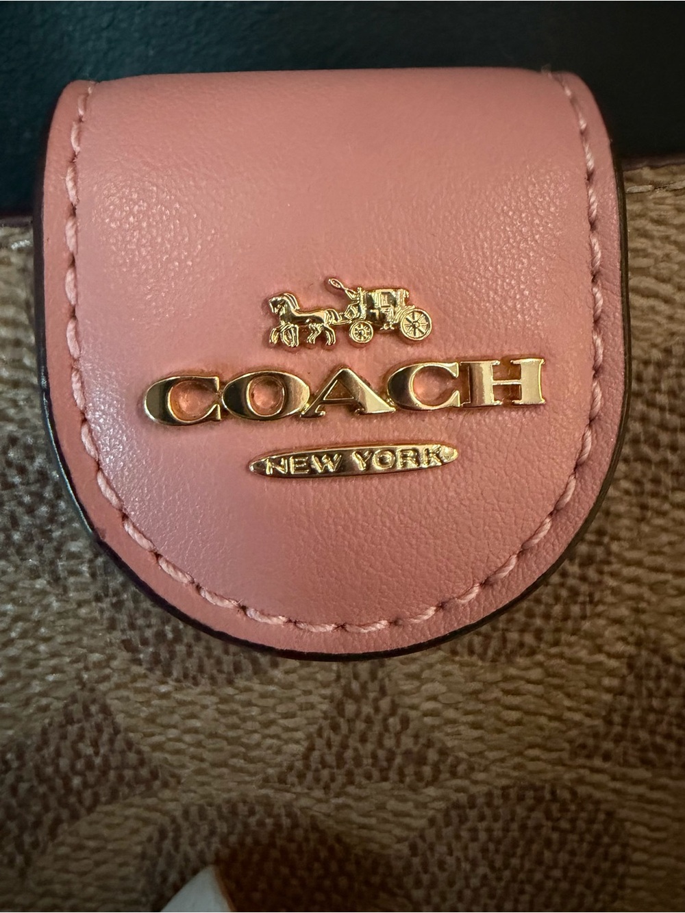 Coach Brown Signature Canvas Wallet with Pink Snap Tab - Picture 2 of 9